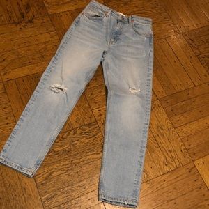Zara High Rise ripped Straight Jeans